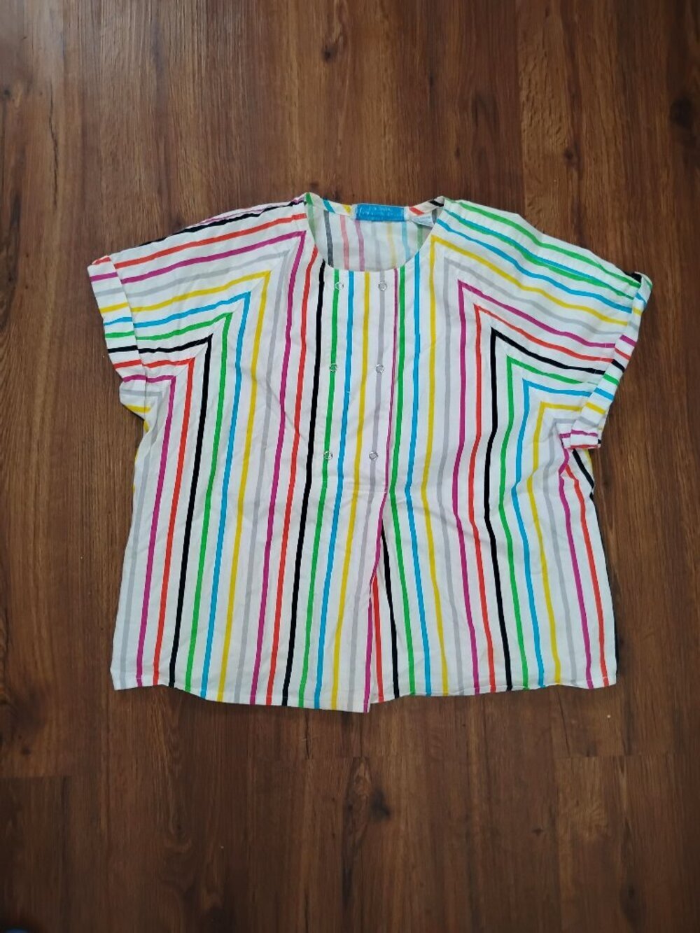 Vintage Sassafras Rainbow Stripe Blouse Top Shirt